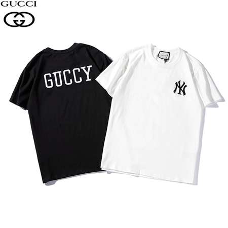 Gucci ロゴ刺繍英字プリントTシャツ