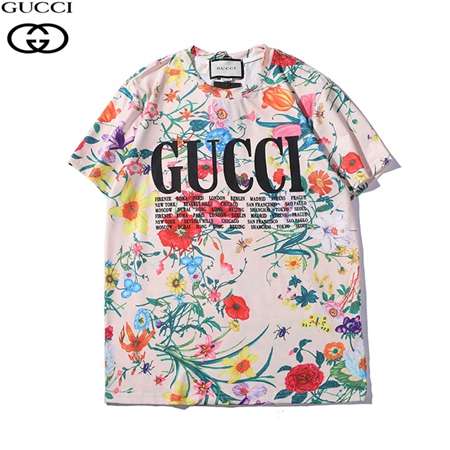 Gucci 英字ロゴ花プリント丸襟Tシャツ