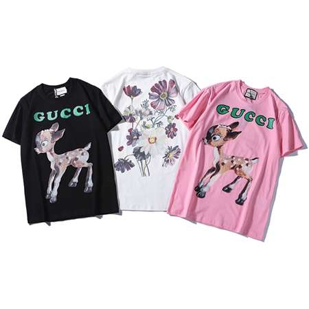 Gucci 子鹿花英字ロゴプリント半袖