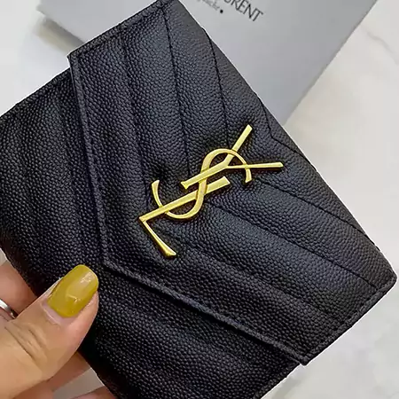 新品 サンローランミニ財布 三つ折り財布 ブランドロゴ YSL ラムスキン ミニウォレットカードケース ブラック レディース ファッション