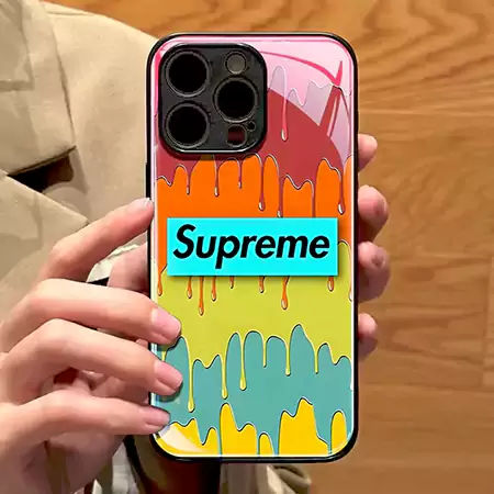 iphone16シュプリーム携帯ケース 背面ガラス 指紋防止 supreme iphoen16pro/16plusケース 高校生 可愛い ハイブランド アイフォン14promax/13スマホケース 個性 新作