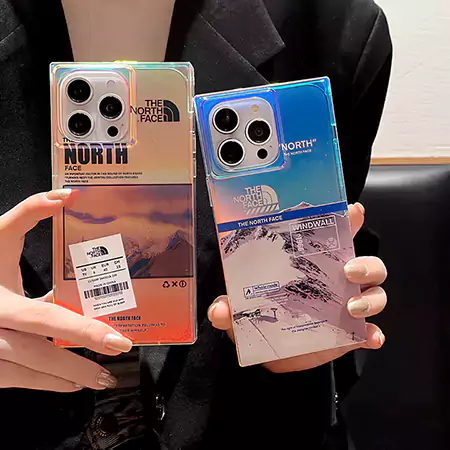 the north face iphone16pro/16携帯ケース シリコン レーザー iphone16promaxケース かわいい 雪山 日が沈む パターン