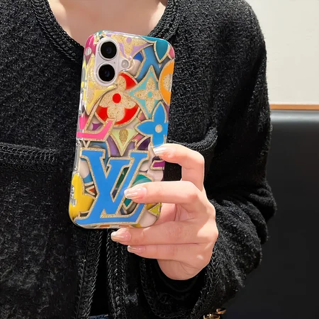 vuitton iphone16/16promaxカバー キラキラ グリッター カラフル 頭文字LV