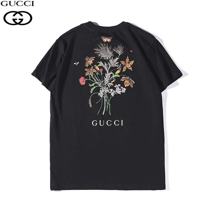 ブラック ホワイト 夏服 花  バタフライプリント gucci