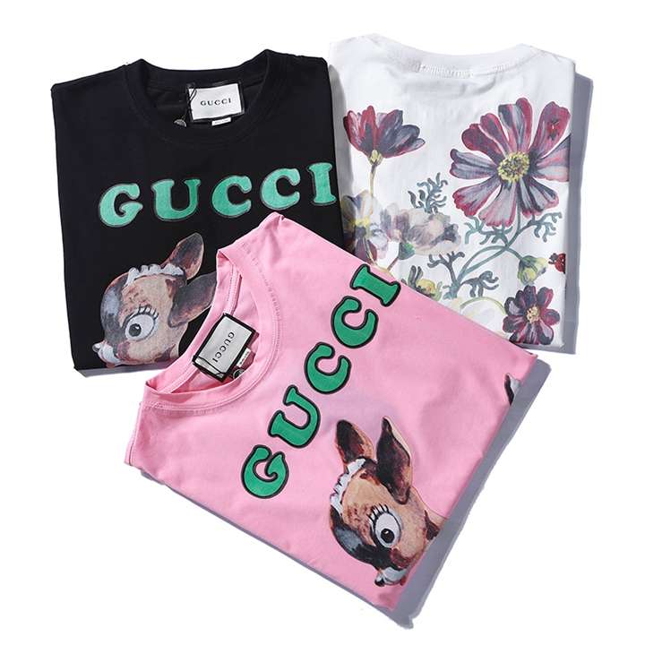 夏服 gucci 花 子鹿プリント 丸襟