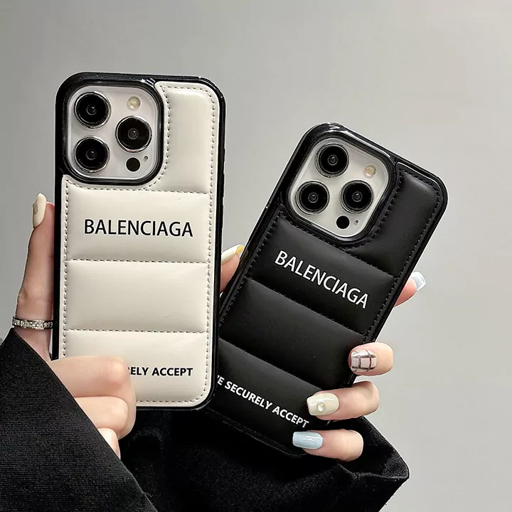 balenciaga iphone15/15pro/16携帯ケース 白黒 ダウンジャケット柄 バレンシアガアイホン14plus/14ケース レザースマホ ケース 耐衝撃 最強