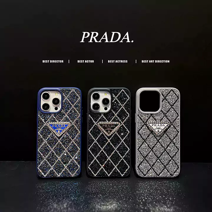 prada iphone16 proケースラインストーン ロゴ